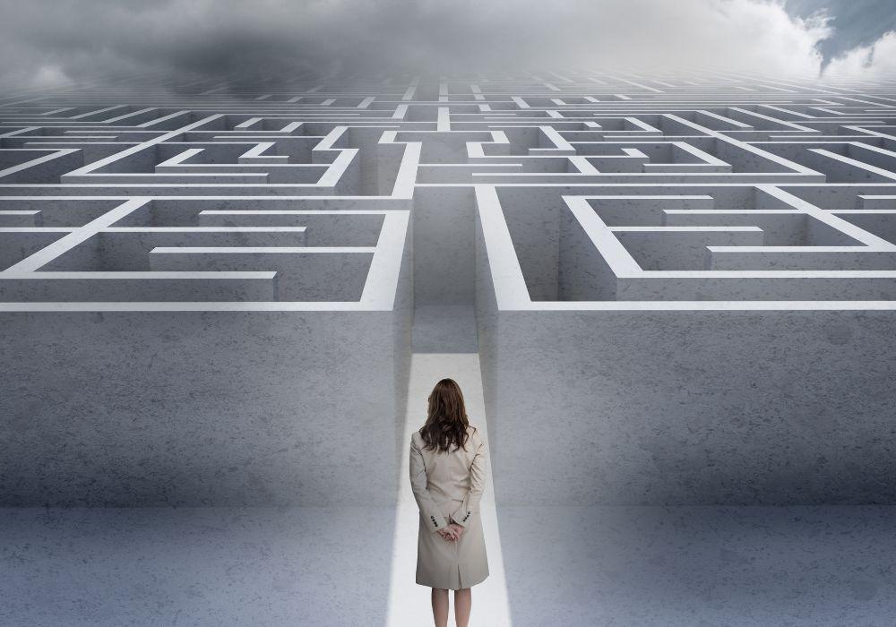 Woman standing at the start of the Maze